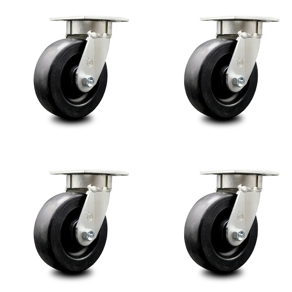 6 Inch Kingpinless Polyolefin Wheel Swivel Top Plate Caster SCC, 4PK